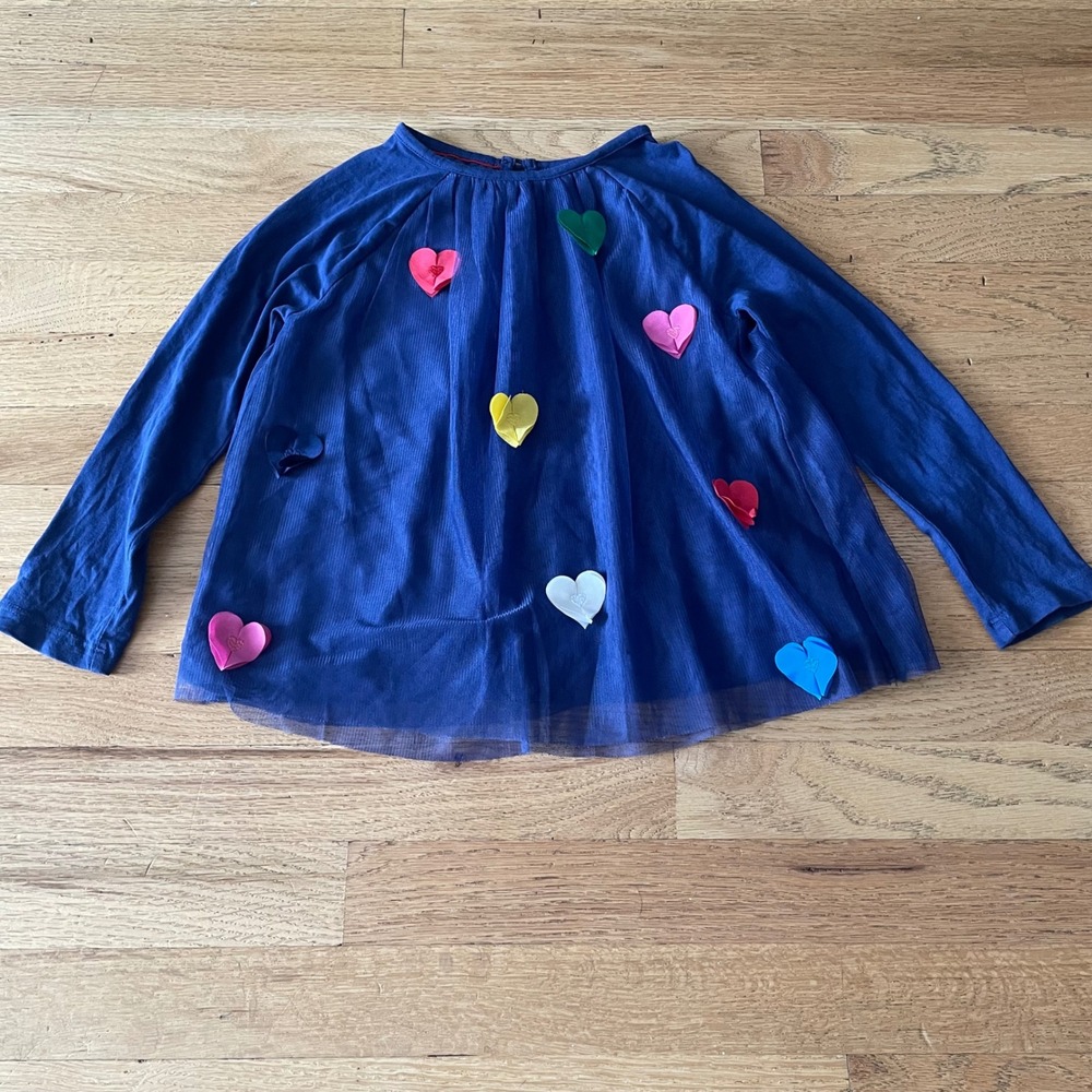 Mini Boden Girls Long Sleeve Shirt Valentine Heart Tulle Top Dressy Party 5-6Y